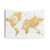 Gold color world map tapestry with detailed cities and countries