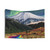 Vibrant landscape tapestry depicting northern lights, mountains, and snow