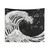 Black and White Great Wave Tapestry for Surfers Wall Art