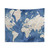 Navy blue watercolor world map tapestry