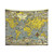 Vintage World Map Tapestry featuring Wonders of the World