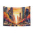 Urban watercolor tapestry featuring New York sunset street