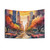 Retro Sunset City Street Tapestry - Vibrant Watercolour Skyline