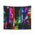 Vibrant Rainbow Nights Tapestry - Urban Cyberpunk Cityscape Art