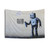 Banksy graffiti tapestry featuring a smiling robot and barcodes