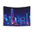 Neon City Tapestry with Reflections and Skyscrapers