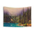 Teal lake and mountain landscape tapestry wall hanging