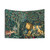 Greenery, Forest Animals Lion and Hares Blue Green Floral Tapestry