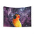 Lovebird Listening to Music in Outer Space Tapestry Wall Hanging