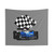 Blue Race Car with Checkered Flag Tapestry