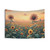 Aesthetic sunflower tapestry with whimsical pastel flowers and meadow scene