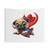 Cartoon Pug Dog Flying with Red Superhero Cape Tapestry