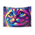 Synthwave Cat Dreamscape Digital Artwork Tapestry