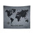 Gray and Black Abstract World Map Tapestry