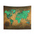 World Map Art Tapestry - Green Brown