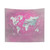 Magenta and white world map tapestry