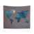 Blue World Map Tapestry Wall Hanging