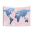 Stunning world map tapestry wall hanging with pink watercolor design