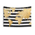 Gold world map tapestry with black and white striped background