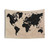 Black and white world map tapestry wall hanging