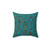 Teal Egyptian leather pillow with embossed hieroglyphics