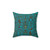 Teal Egyptian leather pillow with embossed hieroglyphics