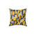 Abstract navy blue throw pillow with grey and mustard yellow brush strokes