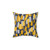 Abstract navy blue throw pillow with grey and mustard yellow brush strokes