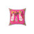 Chinoiserie Staffordshire decorative pillow with ginger jar, pagoda, and palm tree design