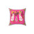 Chinoiserie Staffordshire decorative pillow with ginger jar, pagoda, and palm tree design