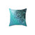 Aqua blue decorative throw pillow with abstract glitter pattern