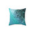 Aqua blue decorative throw pillow with abstract glitter pattern