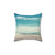 The Swimmer's Delight Summer Pillow with a serene beach scene