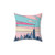 City Sunset Pillow by Elebea featuring a retro, nostalgic cityscape design
