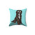 Sproodle Cute Dog Breed Throw Pillow with Turquoise Background
