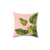 Tropical plant pillow with pink and green leaves