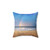 Footprints Beach Pillow with Colorful Sunset and Ocean Scene