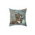 Cute raccoon pillow with a graphic design of a raccoon collecting crickets