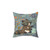 Cute raccoon pillow with a graphic design of a raccoon collecting crickets