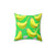 Decorative lime green pillow with gold birdies design