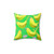 Decorative lime green pillow with gold birdies design