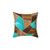 Geometric Decorative Pillow with Wood and Turquoise Stone
