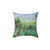 Across Misty Meadow Pillow featuring a hare in a scenic meadow landscape