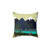 Serene nature landscape pillow with deer, trees, and river