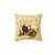 Honey-colored Autumn Accent Pillow with Black Cat and Leaves