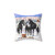 Black Appaloosa horses in the snow on a decorative pillow