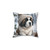 Adorable Saint Bernard puppy in a winter hat and snow design pillow