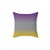 Gradient throw pillow in shades of purple, grey, and yellow