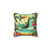 Tropical jungle pillow with vibrant floral and bird design