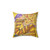Sunny gold accent pillow with woman in purple hair